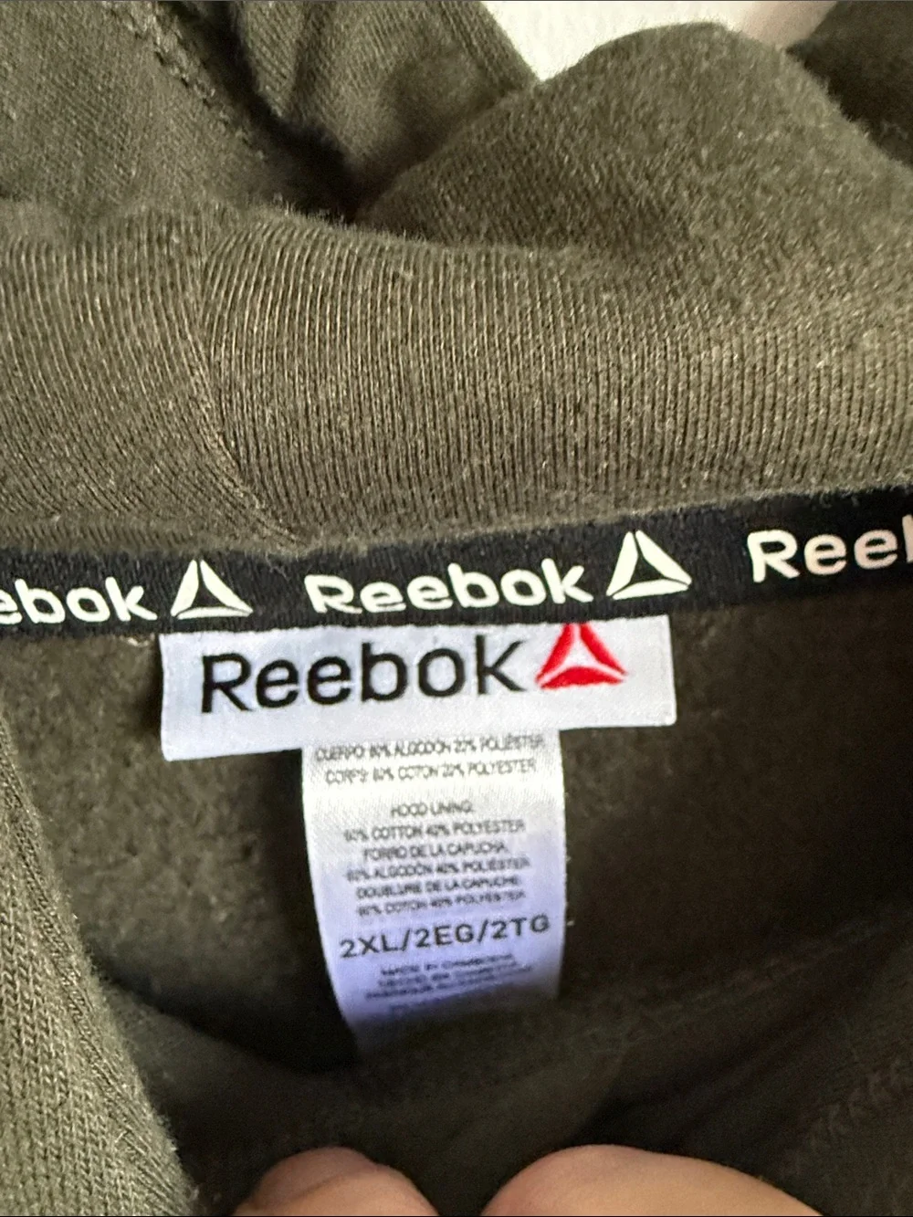 Reebok Men’s Olive Green Crewneck Hoodie with White Logo